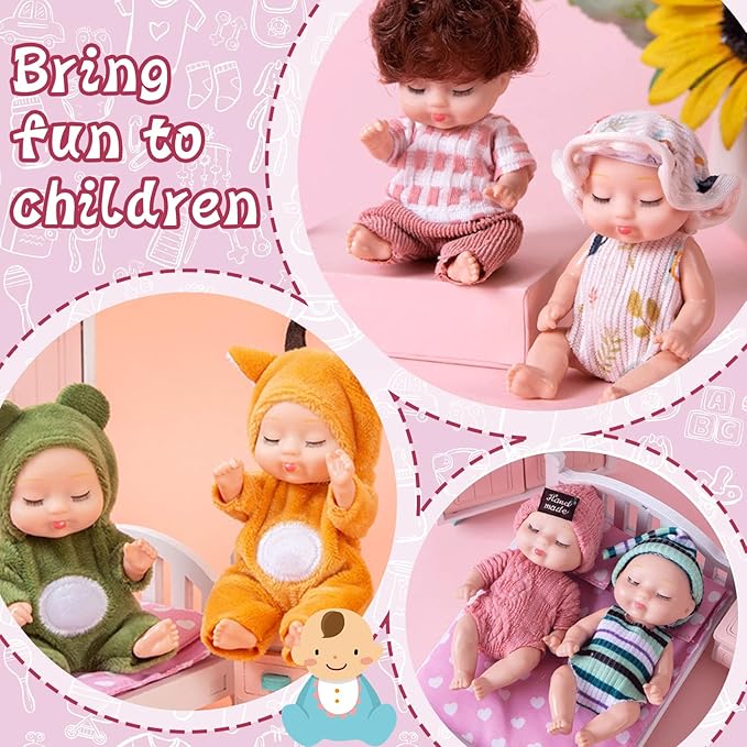 Haawooky 10 Pcs Mini Baby Dolls,Cute Tiny Baby Doll Gifts for Kids,Lifelike Realistic Small Baby Dolls for Girls Boys and Kids Big Easter Birthday Gift