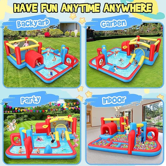 AKEYDIY Bounce House for Kids 3-10,Tunnel Obstacle, Dual Slides- Inflatable Obstacle Course Bounce House,Adventure Maze Inflatable Water Slides Park for Kids Indoor Backyard