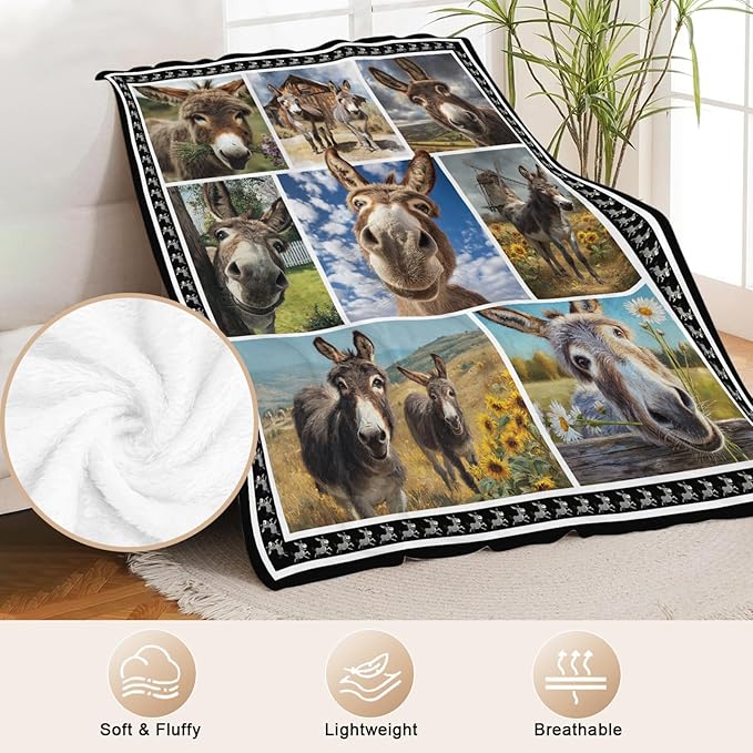 Donkey Throw Blanket Ultra Soft Donkey Flannel Blanket Lightweight Cozy Print Blankets Gift for Women and Men Couch Sofa Bed 60" x 50"