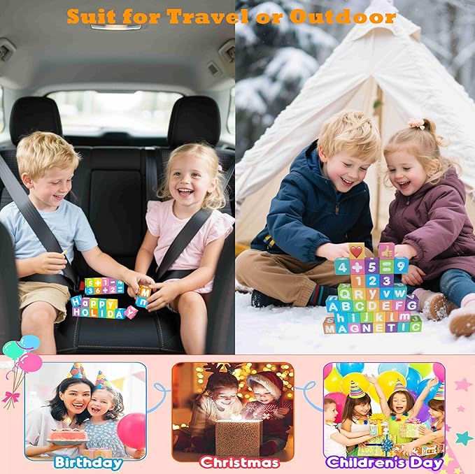 Portable Magnetic Letters Blocks Magnetic Alphabet & Numbers Montessori Learning Toys for Kids Educational Construction Travel Toys for Boys Girls 216 in 36 pcs
