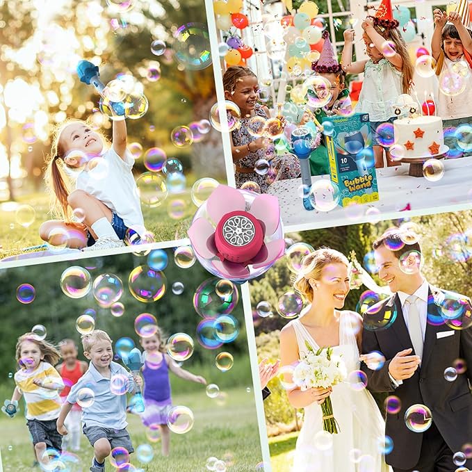 PANACARE Bubble Wand Blower for Kids Handheld Lotus Bubble Wand Automatic Bubble Machine with Battery/Light/10000+Bubbles/Bubble Solution Bubble Toy Gift for Girl Boys Party Weddings Outdoor Indoor