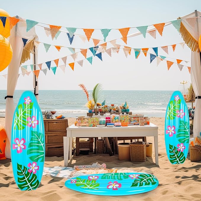 60 Inch Luau Inflatable Surfboard for Beach Inflatable Surf Board Luau Decoration Tropical Inflatable Pool Surfboard Float for Surf Hawaiian Theme Summer Sea Party