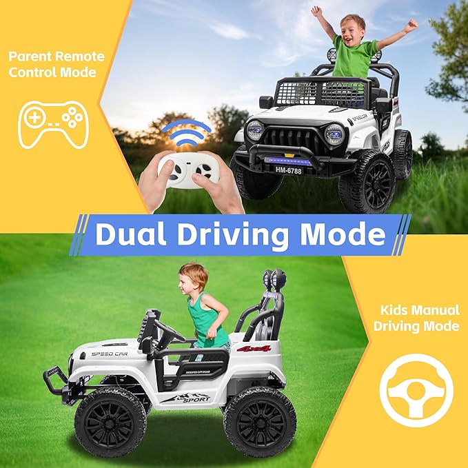 24V Electric Car for Kids Truck Car Ride On Car Kids Car Equipped with Bluetooth,Parental Remote Control,LED Lights,Double Open Doors,Wear Resistant Wheels -White