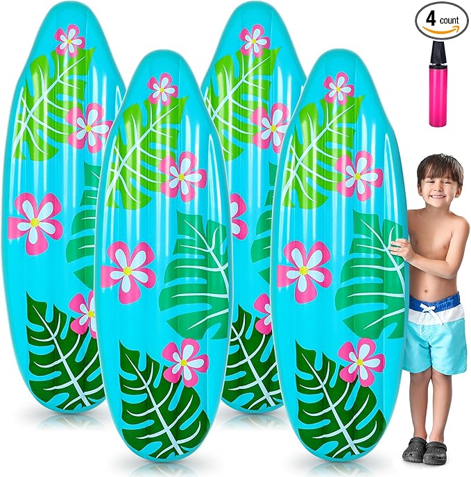 60 Inch Luau Inflatable Surfboard for Beach Inflatable Surf Board Luau Decoration Tropical Inflatable Pool Surfboard Float for Surf Hawaiian Theme Summer Sea Party