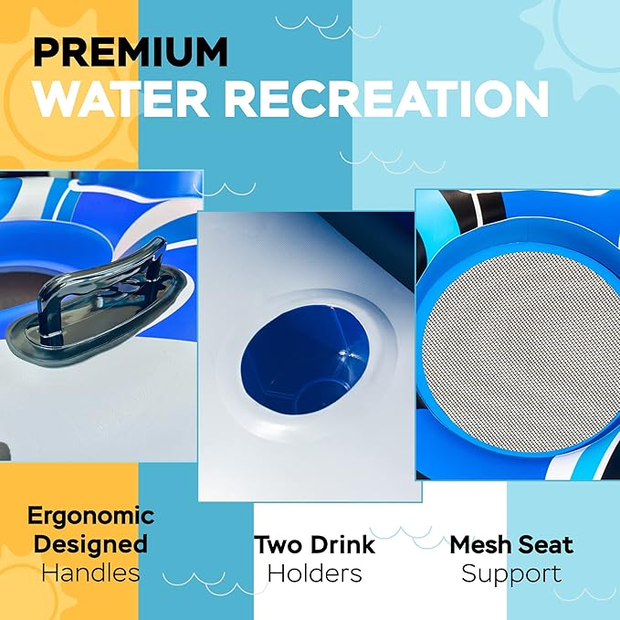 2025 New & Upgraded Sunlite Sports Heavy Duty River Tube Inflatable, Premium Water Float to Lounge Above Lake and River, Outdoor Water Raft Sport Fun, Recreational Use