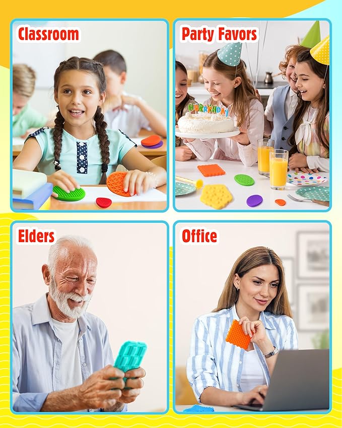 Sensory Fidget Toys for Kids Adults: 16 Pack Textured Silicone Worry Stones for Anxiety Relief, Sensory Stress Toy for Autism Kids Calming, Quiet Small Fidgets for Classroom Stocking Stuffers