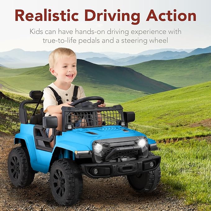 Best Choice Products 6V Kids Ride On Toy, Mini Truck, Electric Play Car w/Parent Remote Control, 4-Wheel Suspension, LED Lights, 2 Speeds, Functional Horn, 3.1MPH Max Speed - Light Blue