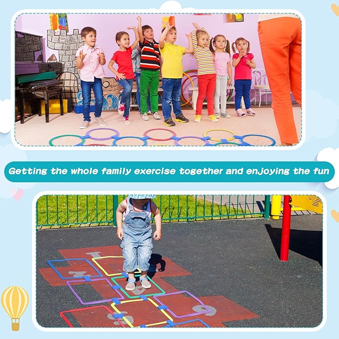 Liliful 3 Set Hopscotch Ring Game Multicolored Hopscotch Squares Triangle Set and Connectors Outdoor Game Obstacle Course for Indoor Outdoor Playground Girls Boys Kids Balance Agility Training