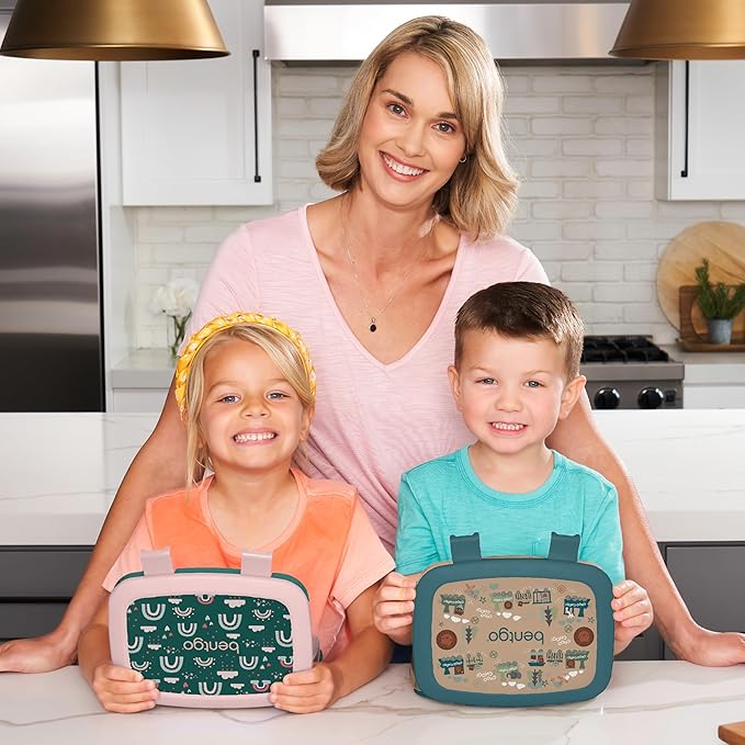 Bentgo Kids Prints Leak-Proof, 5-Compartment Bento-Style Kids Lunch Box - Ideal Portion Sizes for Ages 3-7, Durable, Drop-Proof, Dishwasher Safe, & PFAS & BPA-Free Materials (Trains)