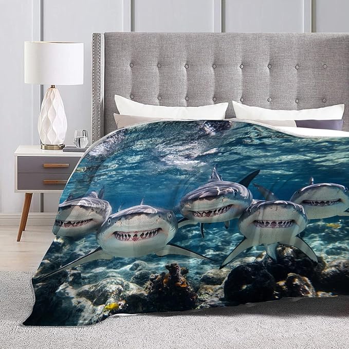 Funny Shark Blanket Marine Life Animal Throw Blankets Gifts for Girls Boys Kids Shark Lover Soft Cozy Fleece Plush for Couch Sofa Bed 60"x50"
