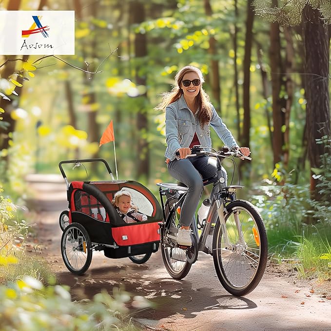 Aosom Elite 360 Swivel Bike Trailer for Kids Double Child Two-Wheel Bicycle Cargo Trailer with 2 Security Harnesses