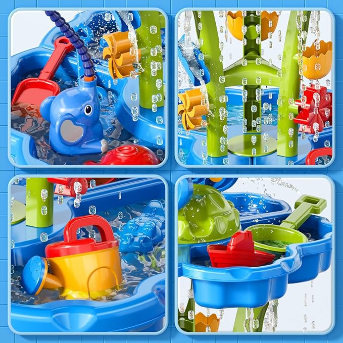3 in 1 Flower Shape Water Table with Pump for Toddler Kids Ages 3-5 4-8, Summer Outdoor Toys Kids Beach Toys Water Play Sensory Table, Birthday Party Gifts for Toddler Boys Girls Ages 3 4 5 6 7 8