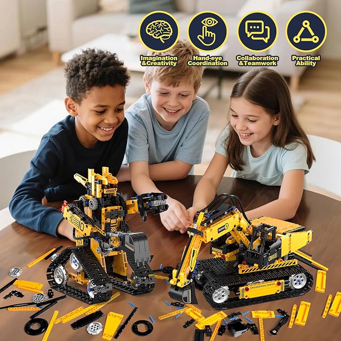 5 in 1 Building Toys STEM Robotics Kit for Kids 6-14, Remote & APP Controlled STEM Excavator/Truck/Robot/Bulldozer/Roller, 535 PCS Blocks RC Robot Erector Sets, Birthday Gift for 8 10 11 12+ Years Old