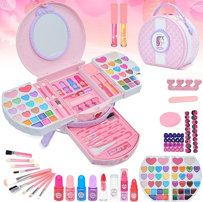 Kids Washable Makeup Girls Toys - Real Makeup Kit for Little Girls, Kid Make up Set for Toddlers Children Princess Dress Up Birthday Gifts Toy for 3 4 5 6 7 8 9 10 11 12 Year Old Girl (Pastel Violet)