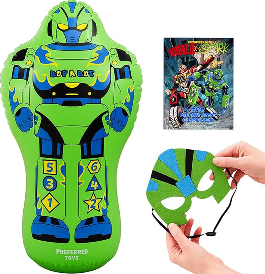 Inflatable Punching Bag for Kids – 47-Inch Bop Bag with Instant Bounce-Back Action, Includes Mask & Comic Book – Heavy Duty PVC Punching Dummy for Boys & Girls, Indoor & Outdoor Play