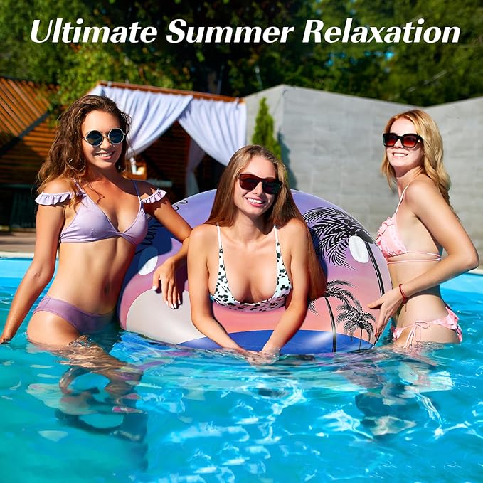 HeySplash Pool Tubes for Adult, 42 Inch Large Pool Floats with Handles, Inflatable Swim Rings Lounge, Hawaii Fun Swim Floaties Swimming Pool Beach Lake River Party Decoration Toys, Purple Sunset
