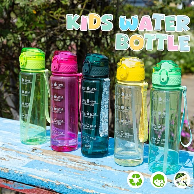OLDLEY 17oz Kids Water Bottle for School - Motivational With Silicone Straw, Leak-Proof Tritan BPA-Free, Reusable for Girls Boys, Eggplant