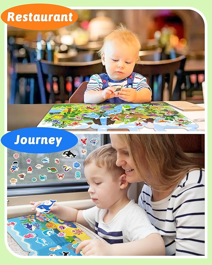 Benresive Reusable Sticker Book for Toddlers 2-4 Years, 3 Sets Travel Stickers for Kids, Waterproof Sticker Books for Toddlers 1-3, Crafts Activities for Todddlers 1-3 2-4 3-5