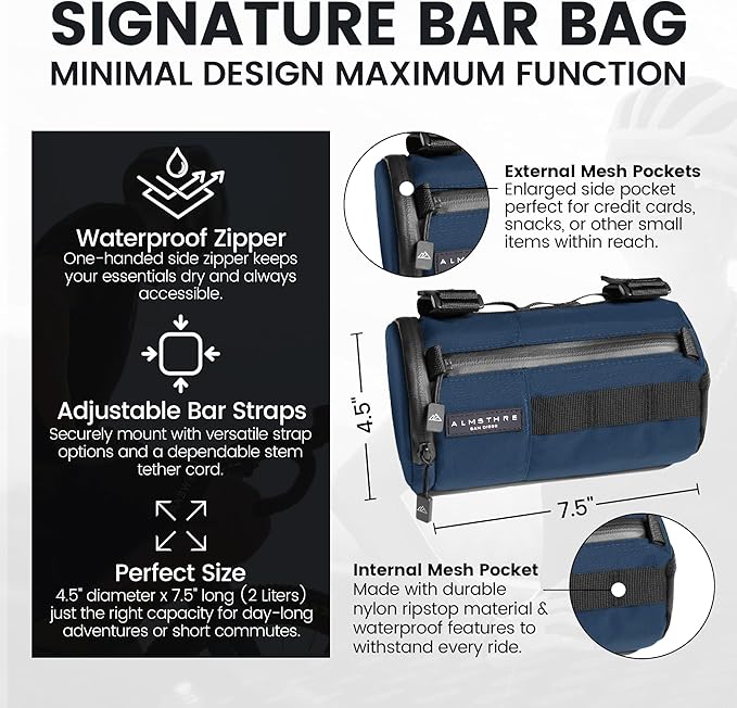 Signature Bar Bag – Cosmic Blue | Hard-Shell Bike Handlebar Bag with Waterproof Zippers & Adjustable Straps | Lightweight Bicycle Handlebar Bag, Compatible with Road, Gravel & MTB Bikes