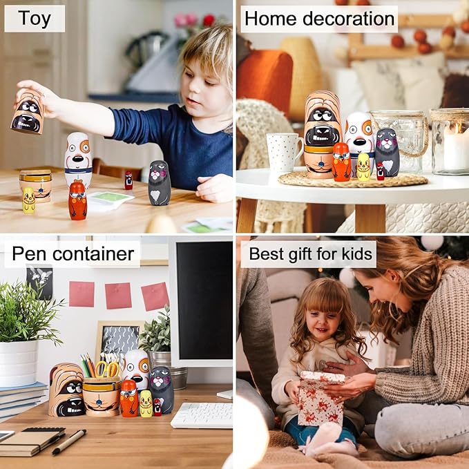 Nesting Dolls, Animal Nesting Easter Eggs Toys, Wooden Matryoshka Dolls for Kids (Cute Dog)