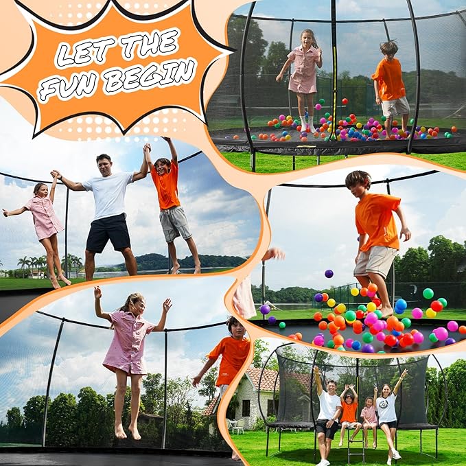 10FT 12FT 14FT 15FT 16FT Outdoor Trampoline with Enclosure Net, Heavy Duty Yard Trampolines, ASTM Approval Recreational Trampolines for Kids and Adults