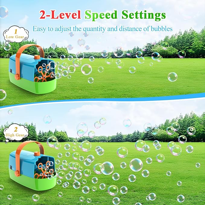 Bubble Machine, 3-in-1 Bubble Maker, Automatic Bubble Blower with 3 Bubble Wands, 8000+ Colorful Bubbles for Kids Toddlers, Operated by Plug-in or Batteries for Indoor Outdoor Birthday Party
