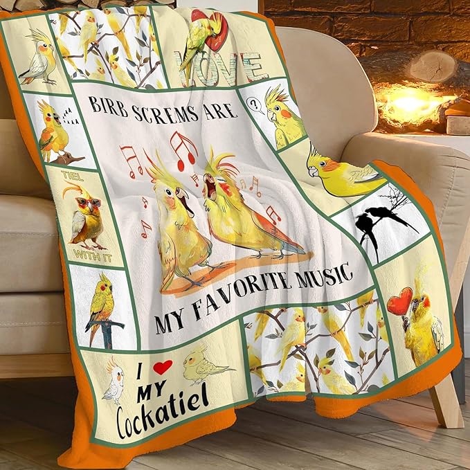 Parrot Bird Throw Blanket Cute Cockatiel Blanket Gifts for Girls Women Kids Boys Adults Men Super Soft Cozy Plush Fluffy Fuzzy Fleece Blanket Home Decor 40''X50''