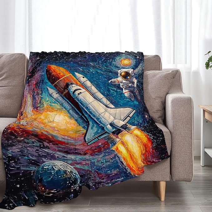 Space Rocket Blanket Astronaut Throw Blankets Gifts for Girls Boys Kids Soft Cozy Fleece Plush for Couch Sofa Bed 60"x50"