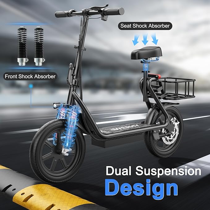 WERHY Electric Scooter, 500W Motor, 14'' Tires, Top Speed 22 mph, Max 27/49 Miles Ranges, Foldable E-Scooter with Suspension, Digital Display, Cruise Control,Rear Seat Box/Basket