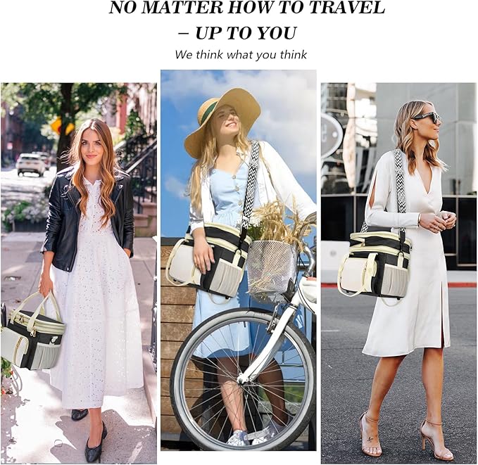 LOKASS Lunch Bag& Lunch Box for Men Women Double Deck,Large Insulated Adult Lunch Box Leakproof Lunchbox Cooler Bag for Work Picnic Beach,（Black&White）