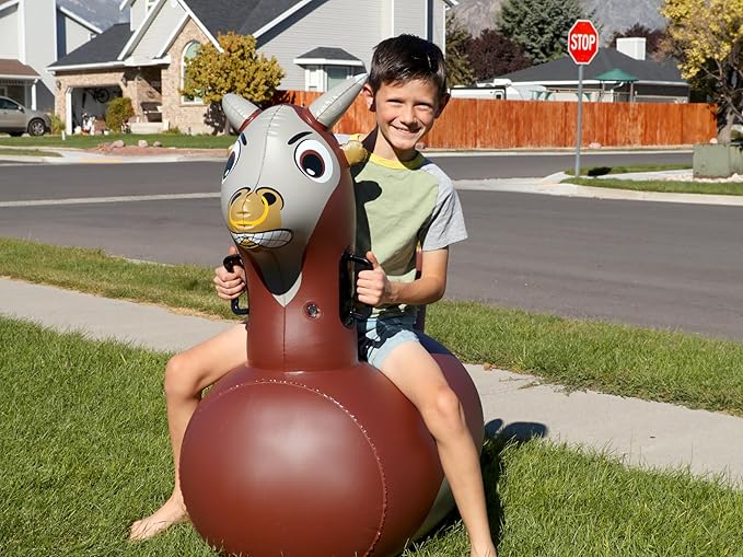 Hearthsong Hop N Go Inflatable Bull Riding Bouncy Hopping Toys for Kids Ages 5+ - Ride On Bouncer Animal Hopper Jumping Toys for Outdoor Games