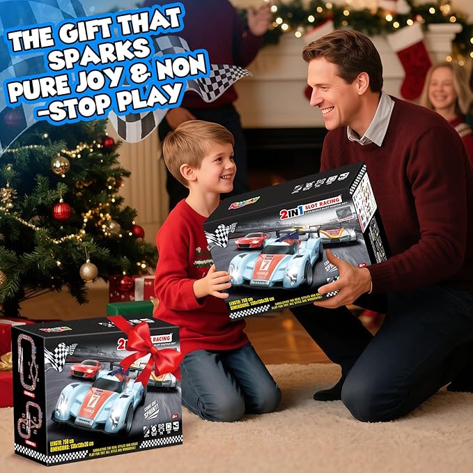 Slot Car Race Track Sets with 4 Slot Cars, 2 in 1 Electric Race Cars Track,Car Tracks,Dual Racing Game Lap Counter Circular Overpass Track, Gift Toy for Boys Kids Ages 6 7 8-12