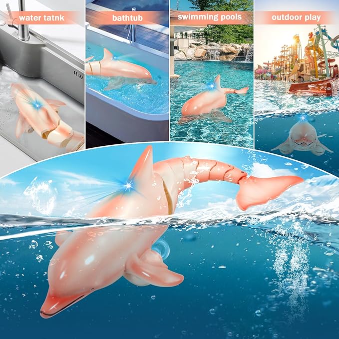 Remote Control Shark Pool Toys, 2.4G RC Dolphin Toy, Water Toys for Kids Age 8-12, Swimming Bath Lake Great Gift RC Boat Toys for 6 7 9 10 Year Old Boys and Girls