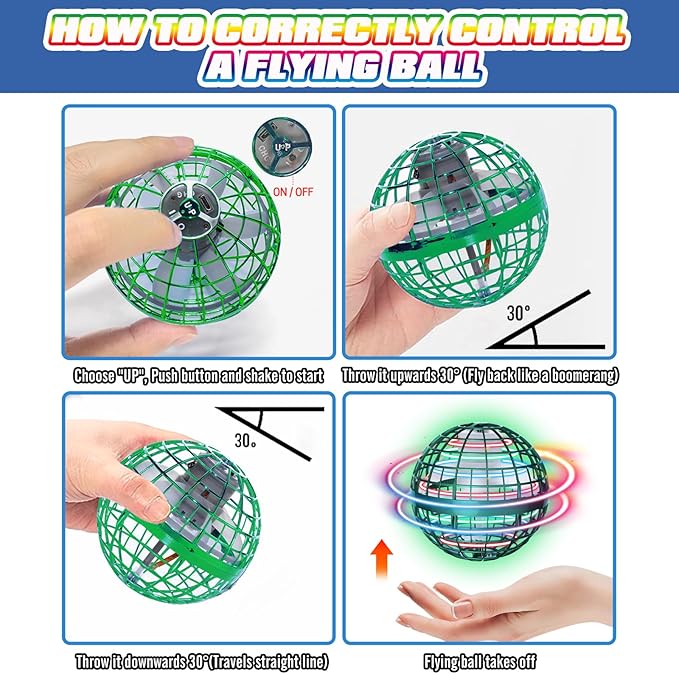 2025 Flying Orb Ball for Kids, Magical Galaxy Hover Cosmic Space Boomerang Rotating Floating Mini Hand Drone Stocking Stuffer Xmas Toys for Girls Boys Teen Age 6 7 8 9 10+ Green