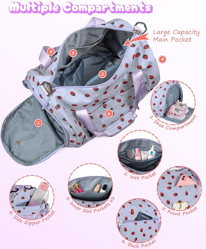 Stocking Stuffers-Teen Girl Gifts Trendy Stuff, Girls Gym Bag, Kids Personalized Overnight Duffle Bags with Shoe Compartment, Travel Tote with Makeup Bag, Holiday Gift Set (Letter A)