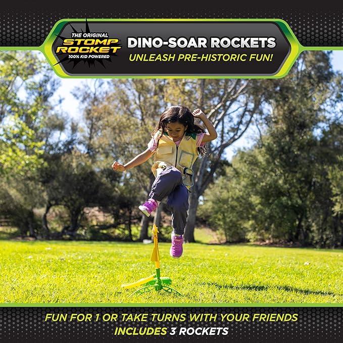 Stomp Rocket Dino-Soar Rocket Launcher for Kids - 3 Dinosaur-Themed Rockets - Fun Backyard & Outdoor Fun Toy Gift for Boys & Girls - STEM Soft Foam Blaster Set - Ages 3 & Up