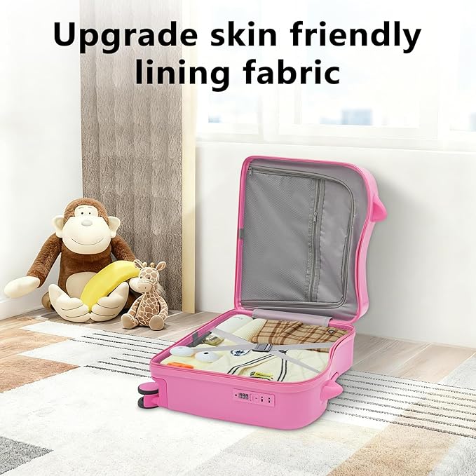 18" Children's Ride On Trolley , Ride-on Travel Suitcase, Cute Ear Toddler Carry on Luggage with Spinner Wheels, Children Rolling Trolly Luggage, Unisex Boys Girls Travel Suitcase With Lock (18“ Pink)