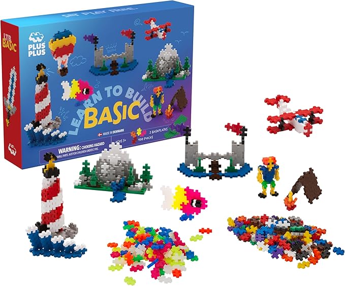 PLUS PLUS Learn to Build Set, Interlocking Mini Building Blocks, 3D Puzzle Construction Stem Toy for Kids - Basic Mix, 400 Pieces