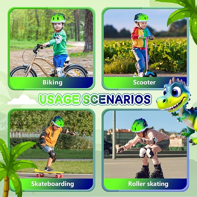 Toddler/Kids Bike Helmet Set for Boys Girls 3D Adjustable Kids Helmet Protective Gear Set Knee Elbow Wrist Pads and Multi-Sports Skateboard Scooter Cycling Roller Balance Bike