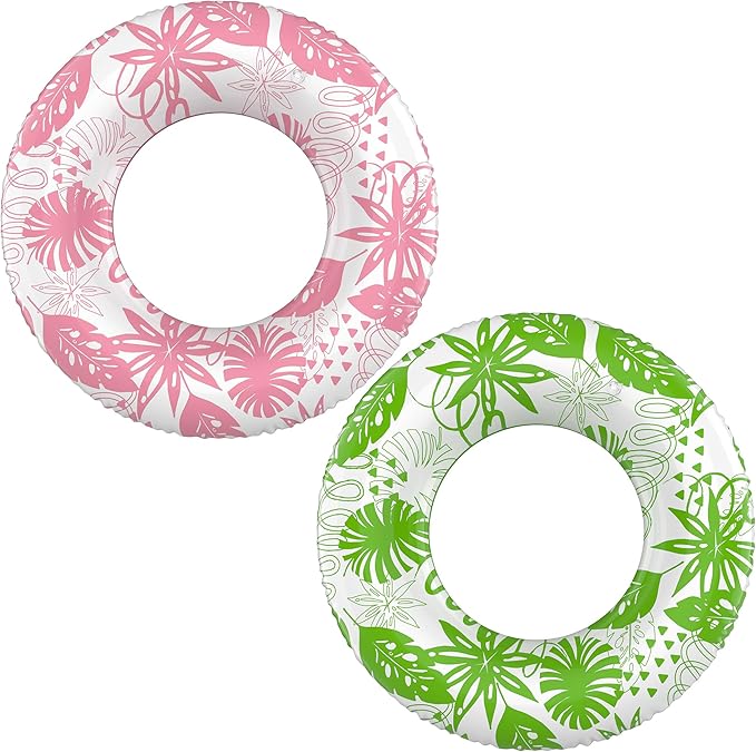 Inflatable Swim Tube Set - 2 Pack 90cm (35") Pool Floats, Durable Water Rings for Beach & Party (Blue + Green)