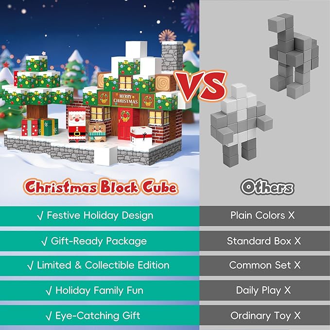 Magnetic Blocks, 150PCS Magnetic Building Block Cubes, STEM Montessori Sensory Toys for Kids Boys Girls Ages 3 4 5 6 7 8 9 10 (Christmas Version)