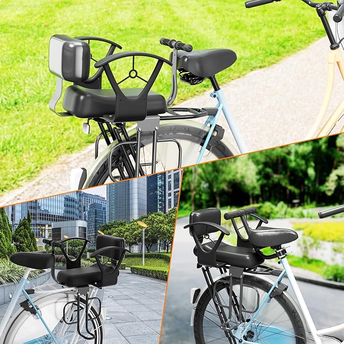 Rear Child Bike Seat,Rear Mounted Child Bike Seats,Back Mount Child Seat with Back Rest Armrest Foot Pedals,Width Adjustable Bicycle Rear Seat,Fits All Bicycle Rear Frames
