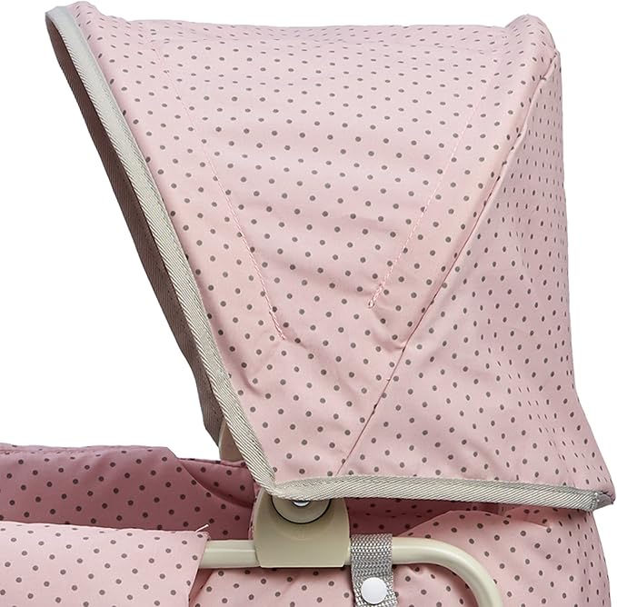Olivia's Little World Buggy-Style Baby Doll Stroller with Retractable Canopy, Storage Underneath, Detachable Bassinet, Travel Nursery Bag, Comfortable to Push, Pink and Gray