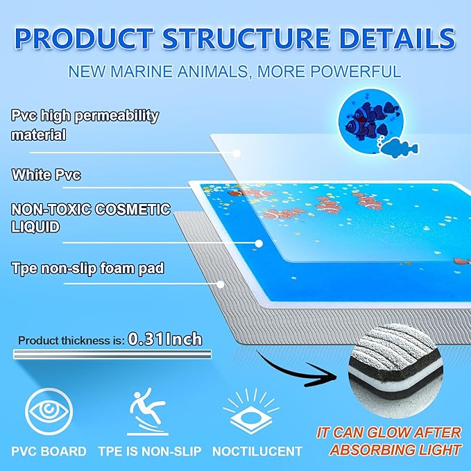 Kids Sensory Liquid Tiles: 11.8" X 11.8", Set of 4 Square Liquid Fusion Activity Playmats with Different Glow-in-The-Dark Colors for Baby, Toddler and Kids Gym, Nursery, Playroom.