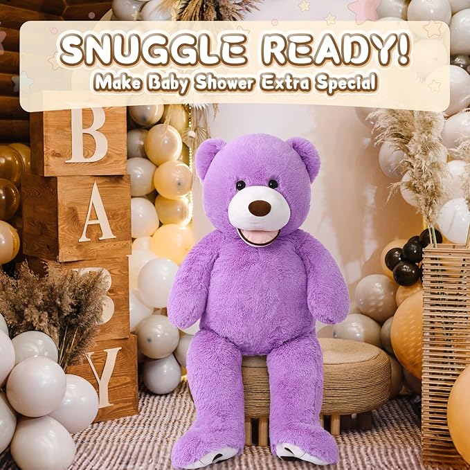 MorisMos Giant Teddy Bear, 39inch Large Stuffed Animals with Big Footprints Plush Stuffed Bears Gift for Kids, Purple