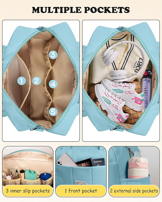 Christmas Gifts for Kids-Duffle Bag, Weekender Bags for Girl，Initial Overnight Bag with Wet Pocket，Monogrammed Gift for Woman-Dance Bags Personalized Gymnastics bag with Makeup Pouch