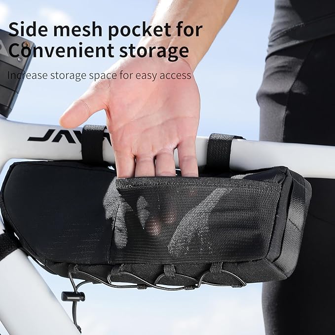 Bike Frame Bag - 3 Multi-Position Straps Secure Mount, Full-Side Zipper Quick Access, 2L Scratchproof Storage, Universal Fit