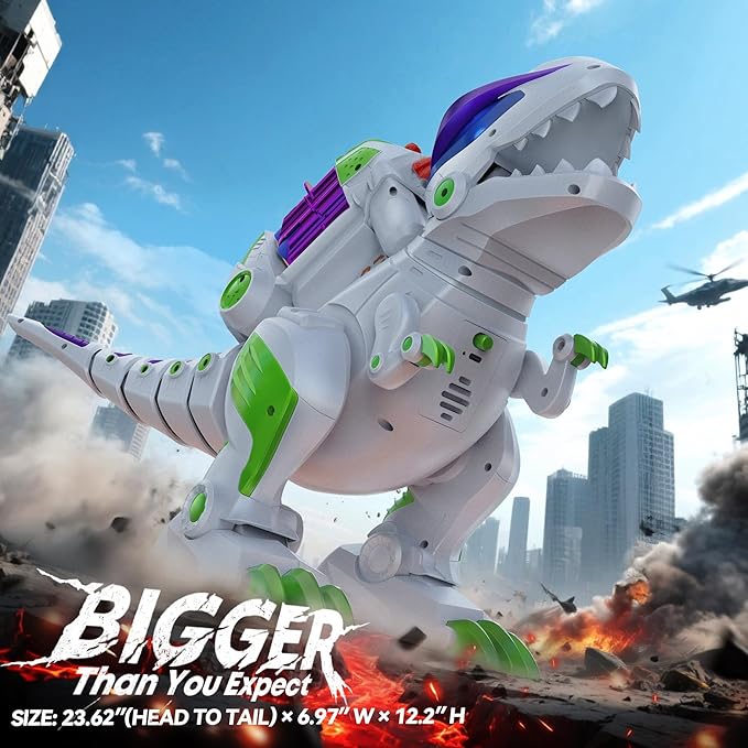 Ruko 8809 Dinosaur Toys for Kids, Large Rechargeable Remote Control T-Rex Toys, with Programmable, Walking, Roaring, LED Eyes and Shooting, Interactive Gifts for Boys & Girls Age 3 4 5 6 7 8, Green