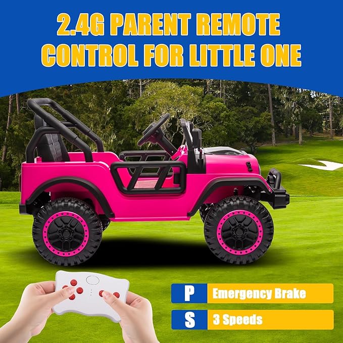 12V Ride On Car Truck for Kids with Remote Control,1 Seater 4WD Battery Powered Ride On UTV Toys for Toddlers Boys Girls, Off Road Electric Vehicle to Drive w/Bluetooth, LED Lights, EVA Wheels, Pink