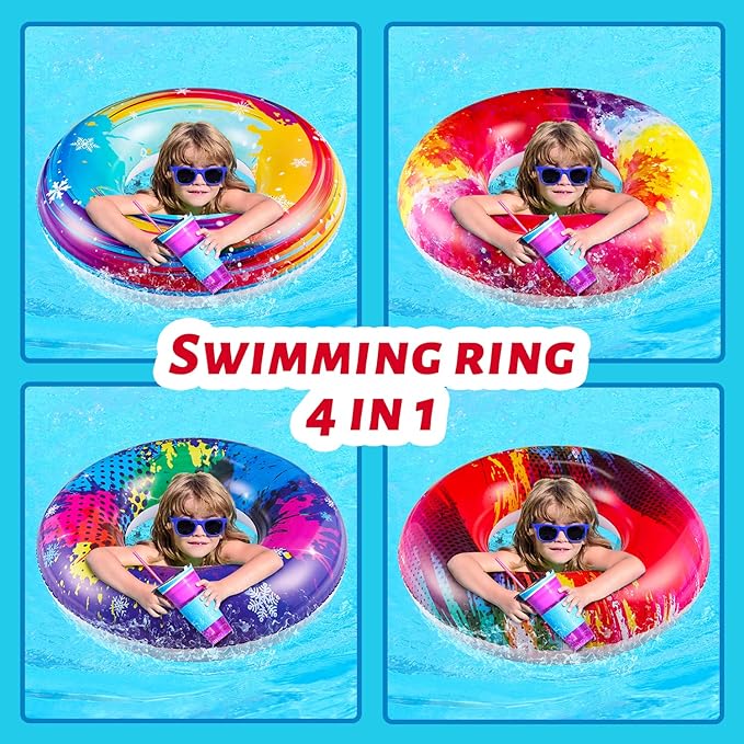 Parentswell 6PCS Big Pool Floats Tubes: Inflatable Pool Floats Swimming Rings with Beach Balls - Brightly Colored Pool Floaties Party Toys, Pool Toys for Kids Adults